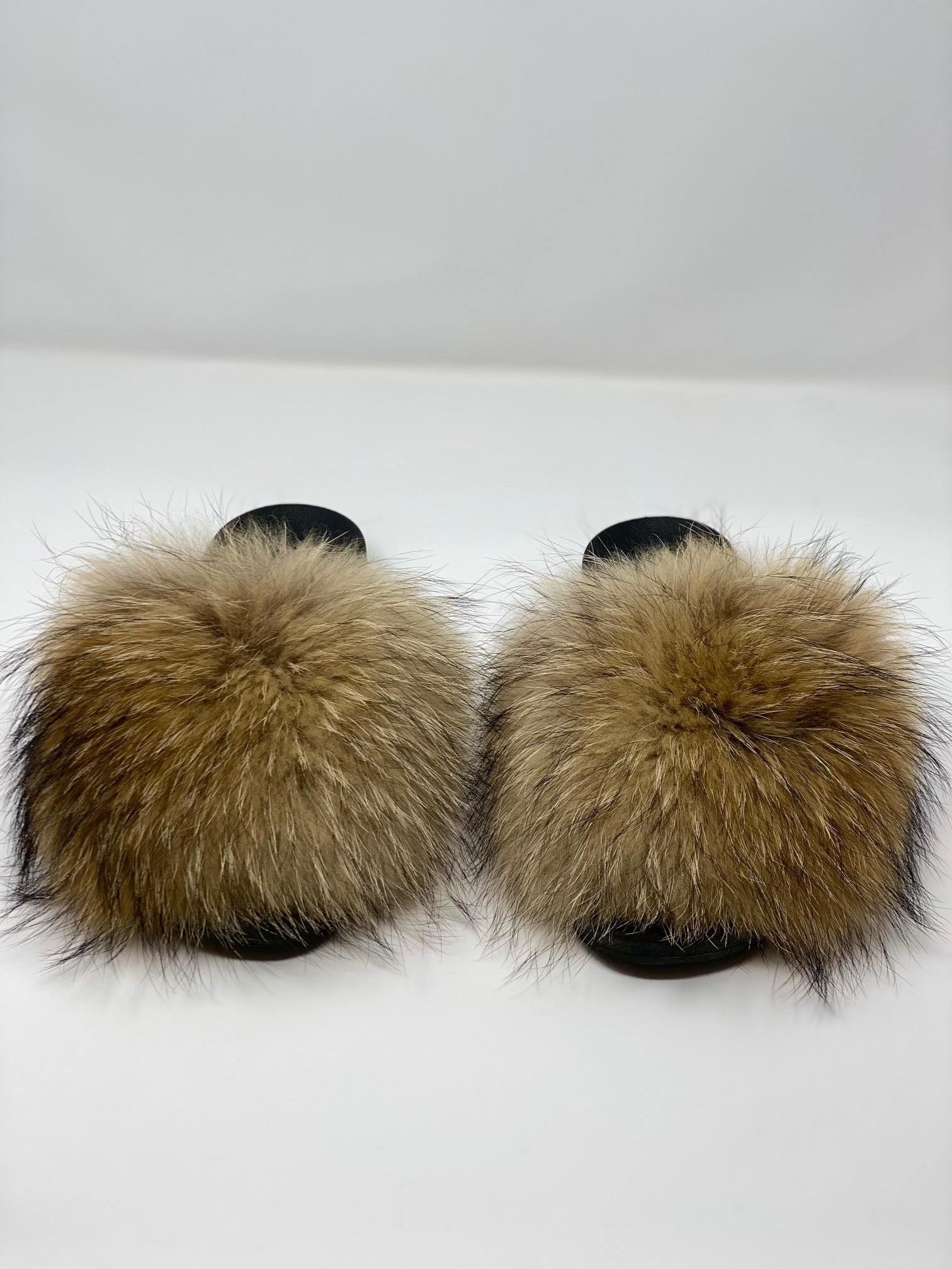 Confetti Black Fox Fur Slides